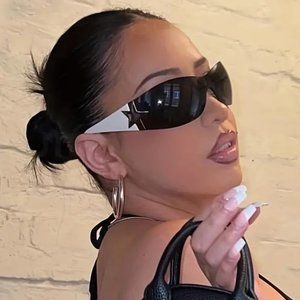 NEW White Star 1 pair Trendy Sunglasses Fashionable Wrap Around Shades Sunnies